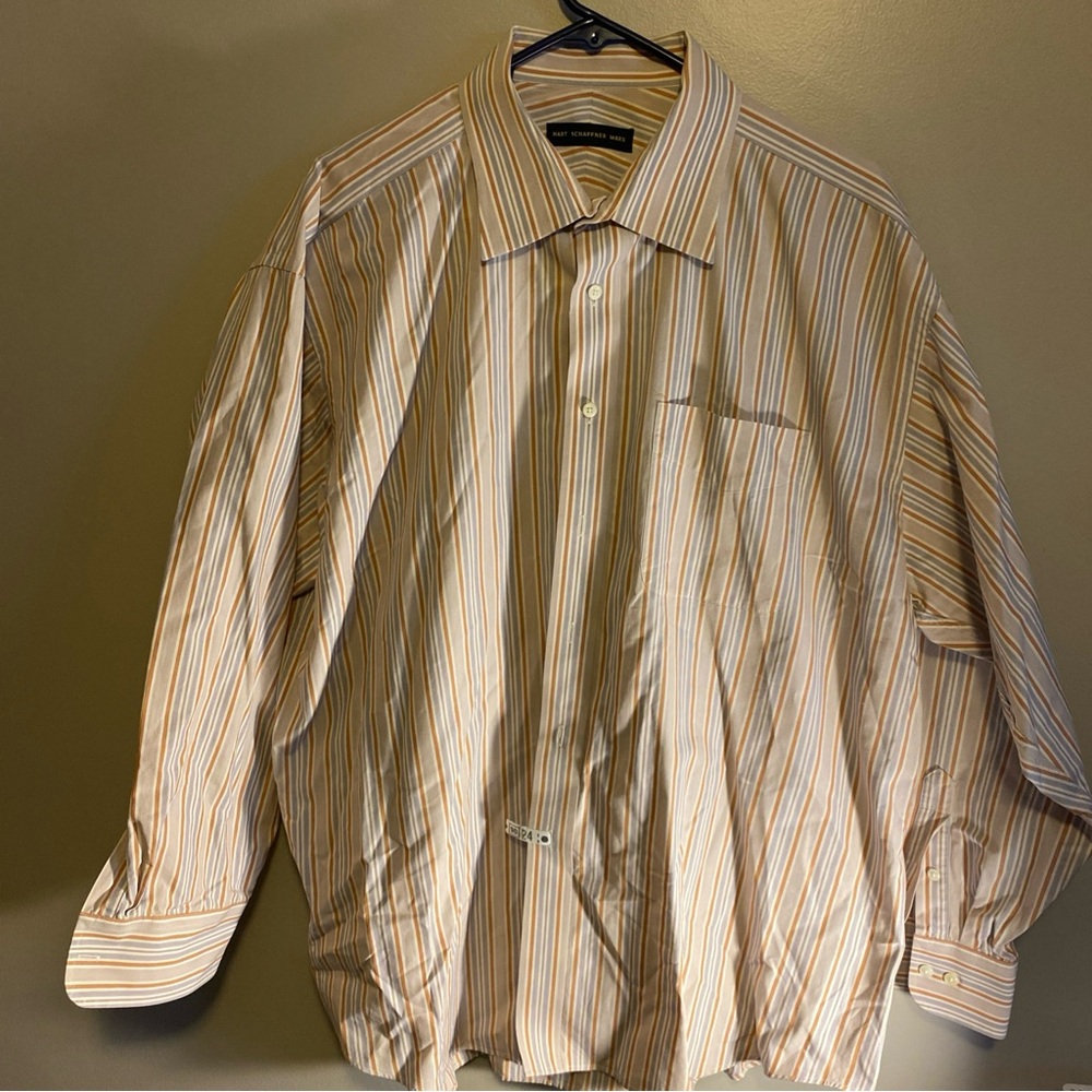 Hart Schaffer Marx 100%‎ Cotton Men’s Striped Button Down 17 1/2 -34